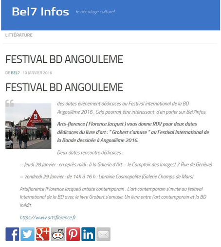 artsflorence dans le magazine culturel bel7infos pour le festival international BD d' angoulême 2016